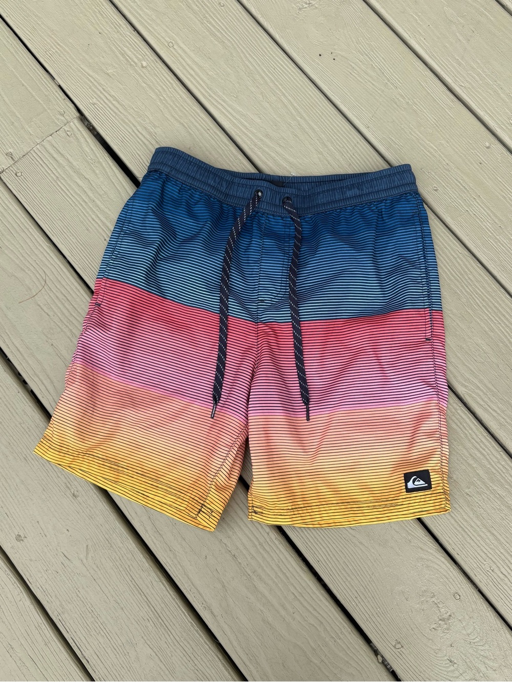 QUICKSILVER Blue, Pink & Yellow Ombre Stripe Board-shorts, Size: S